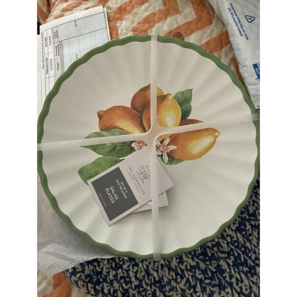 The Farmhouse 8" Melamine Salad Plates Lemon Grapes Mango Orange Fruits New - Picture 1 of 5